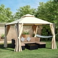 thumbnail image 2 of Barara King Gazebo, Outdoor Canopy Shelter,10' x 10' Steel Outdoor Patio Gazebo with Polyester Privacy Curtains, Two-Tier Roof, 2 of 11