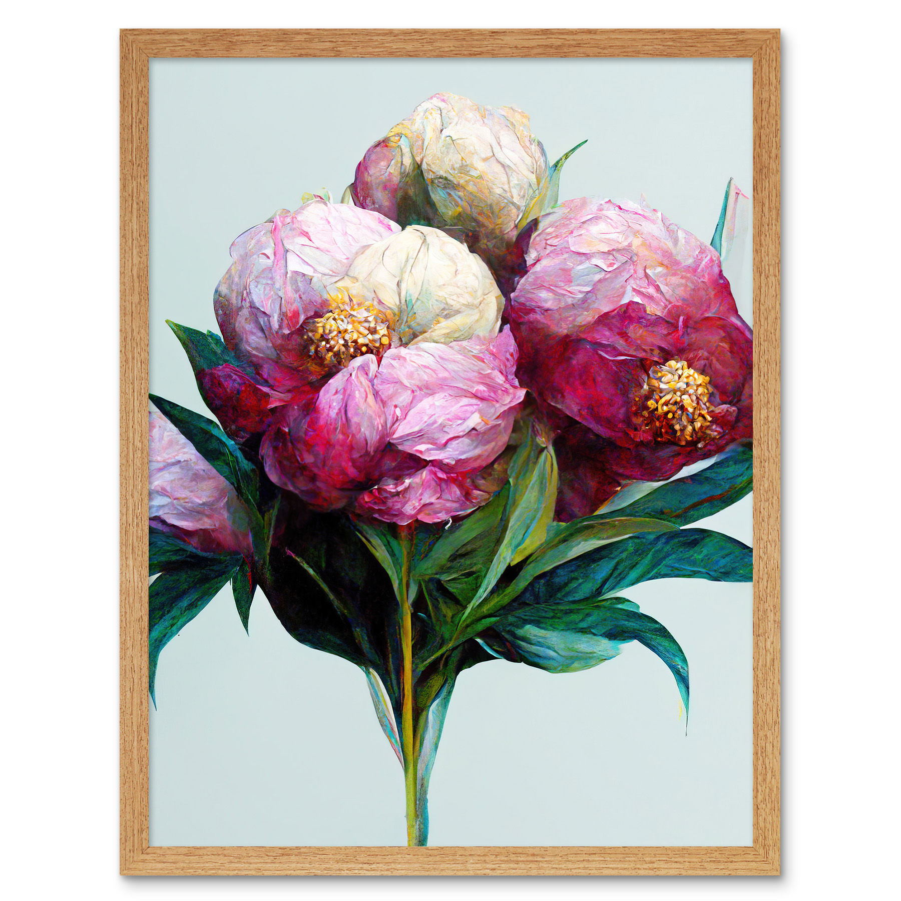 Modern Realistic Pink And White Peony Flowers Art Print Framed Poster ...