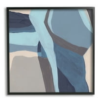 Coastal Stream Abstraction Geometric Shape Arrangement Blue Grey Abstract Framed Art Print Wall Art, 17x17