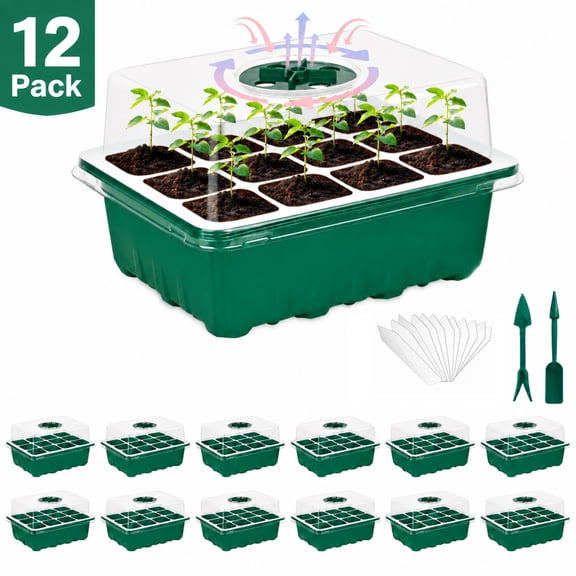 12 Pack Seed Starter Tray (144 Cells), Seed Starter Kit for Indoor & Outdoor Gardening, Seed Starting Supplies for Plant Germination