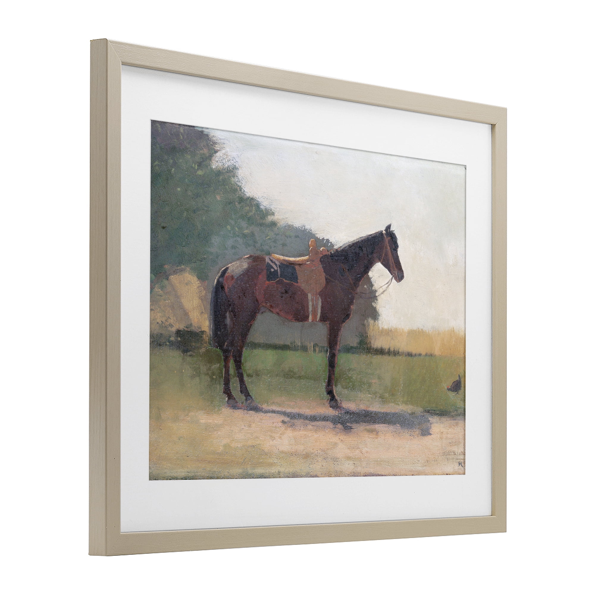 Stupell Industries Saddled Horse in Farm Yard Birch Framed Print Under Glass, design by Stellar Design Studio