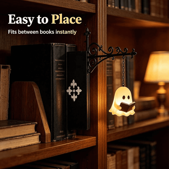 LOWLHOME Library Lantern-Decorative Bookshelf Lighting, Vintage Fantasy Book Nook Lamp, Magic Reading Light for Bookworms with Ghost Charm, Portable Shelf Decor, 9.8*9.3 in