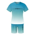 thumbnail image 5 of EliteGoogv Men Two Piece Set Gradient Letter Print Short Sleeve T Shirt And Shorts Outfit For Men Summer Casual Matching Set Sky Blue 2XS, 5 of 9