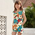 thumbnail image 3 of ZIATUBLES Vintage Hippie Floral Print Girls Romper Summer Casual Ruffle Trim Round Neck Short Jumpsuit Elastic Waist Kids One-Piece Playsuit with Pockets for 11-12 Y, 3 of 6