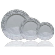 9 inch. Elegant Silver Leaf Design, Premium Disposable Plastic Wedding Diner Plates - 10 ct.