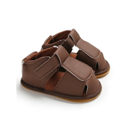 

Lacyhop Newborn Sandals First Walkers Flat Sandal Non-slip Crib Shoes Walking Comfort Shoe Casual Soft Sole Brown 6-12 months