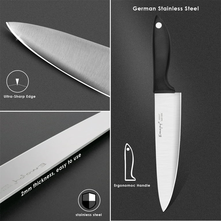  Knife Set 15-Piece Kitchen Knife Set with Sharpener Wooden Block  and Serrated Steak Knives,Emojoy Germany High Carbon Stainless Steel Knife  Block Set,Black: Home & Kitchen