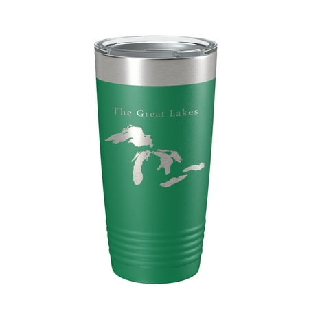 

The Great Lakes Map Tumbler Travel Mug Insulated Laser Engraved Coffee Cup Superior Michigan Huron Erie and Ontario 20 oz Green