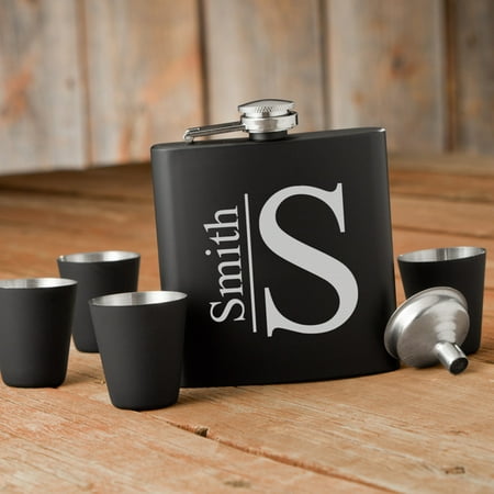 Personalized Matte Black Flask & Shot Glass Gift Box