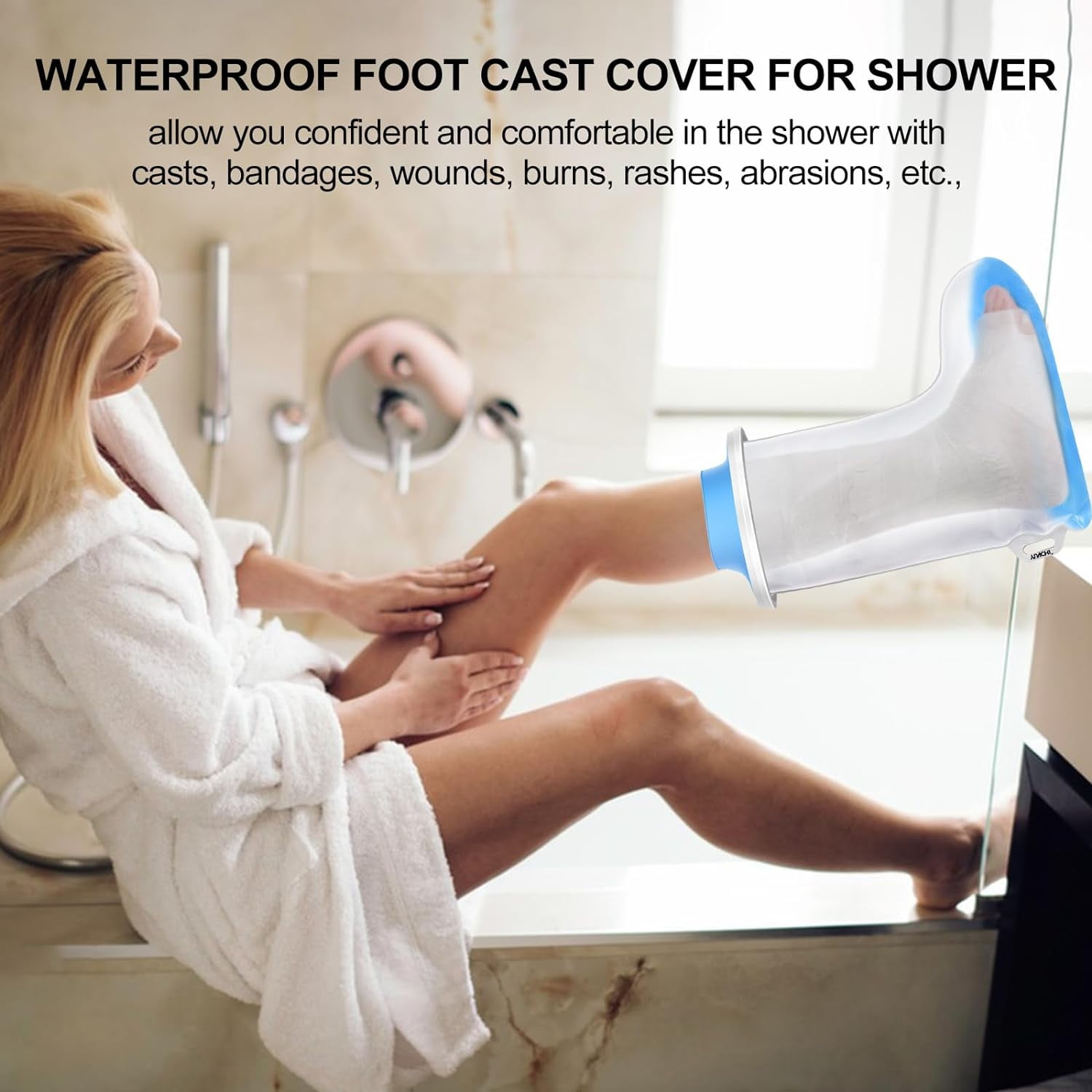 YUNCHI Adult Waterproof Foot Cover for Shower with Slip Resistant Sole, Reusable Foot Cast Protector, Shower Boots for Ankle and Foot Surgery