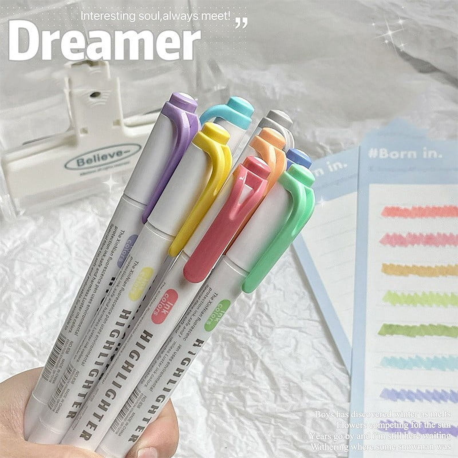 15pcs Highlighter Double Ended Mild color Highlighter Fluorescent Marker pen for Coloring, Underlining, Highlighting,Broad and Fine Tips