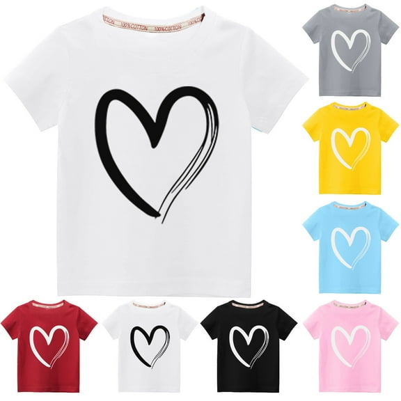 DDAPJ pyju Toddler Kids Boys Girls Valentine's Day Love Heart T-Shirt Soft Comfy Cotton Graphic Tees Summer Casual Short Sleeve Crewneck Tee Tops Back to College Sale Pink 7 Years