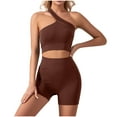 thumbnail image 2 of 2 Piece Sets for Women Sexy One Shoulder Yoga Tshirts Biker Short Two Piece Lounge Set Matching Clothing Athletic Outfits, 2 of 5