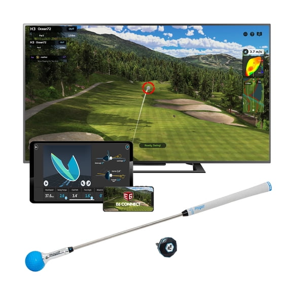 PHIGOLF2 Flex Golf Simulators for Home with Retractable Swing Stick, Golf Swing Trainer with Motion Sensor & 3D Swing Analysis, Compatible E6 Connect APP, Works with Smartdevices