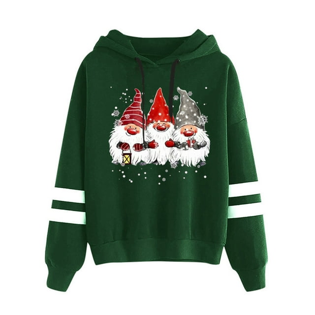 Bellella Chandail à Capuche pour Femmes Imprimé de Noël Manches Longues Décontracté Colorblock Vert Foncé S