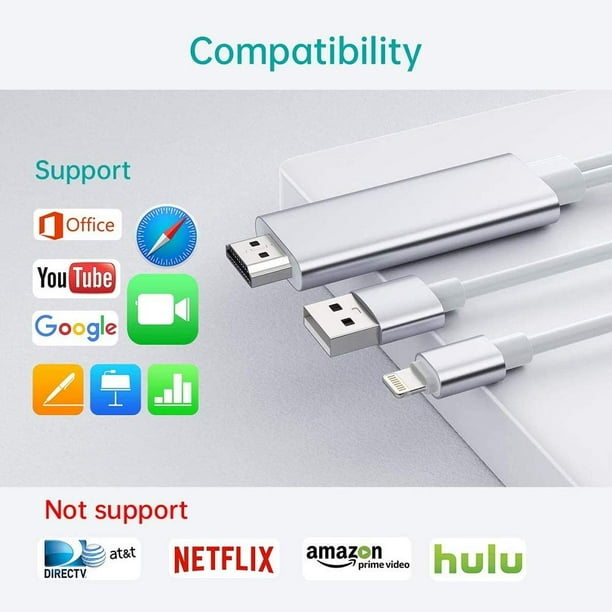 Adaptateur Lightning AV Numérique pour iPhone et iPad vers TV 【Certifié  Apple MFi】 Adaptateur HDMi iPhone Lightning vers HDMI TV AV Câble Plug and