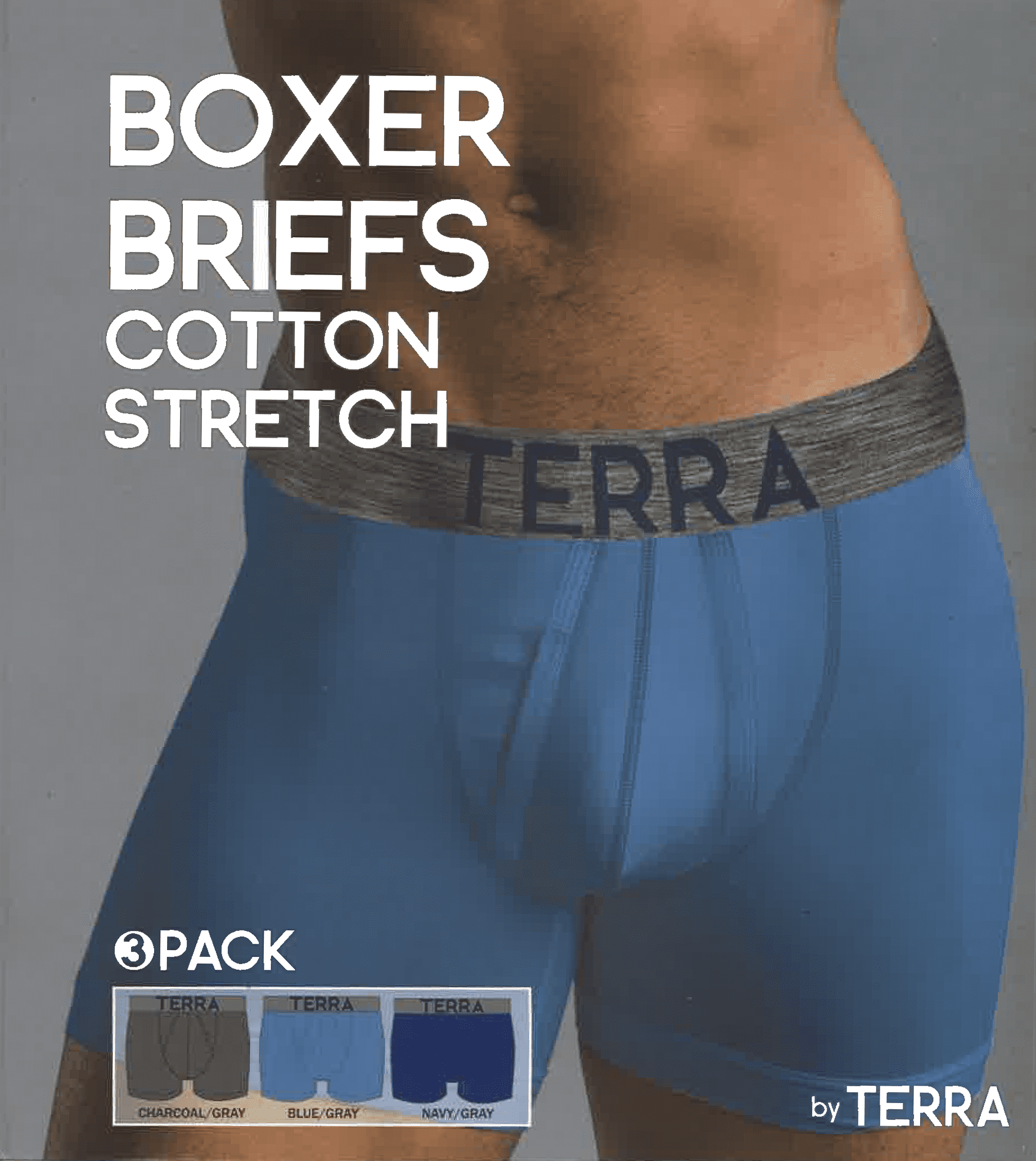 Men's Boxer Briefs Assorted Mens Underwear with Cotton Classic Stretch , 3-Pack by Terra