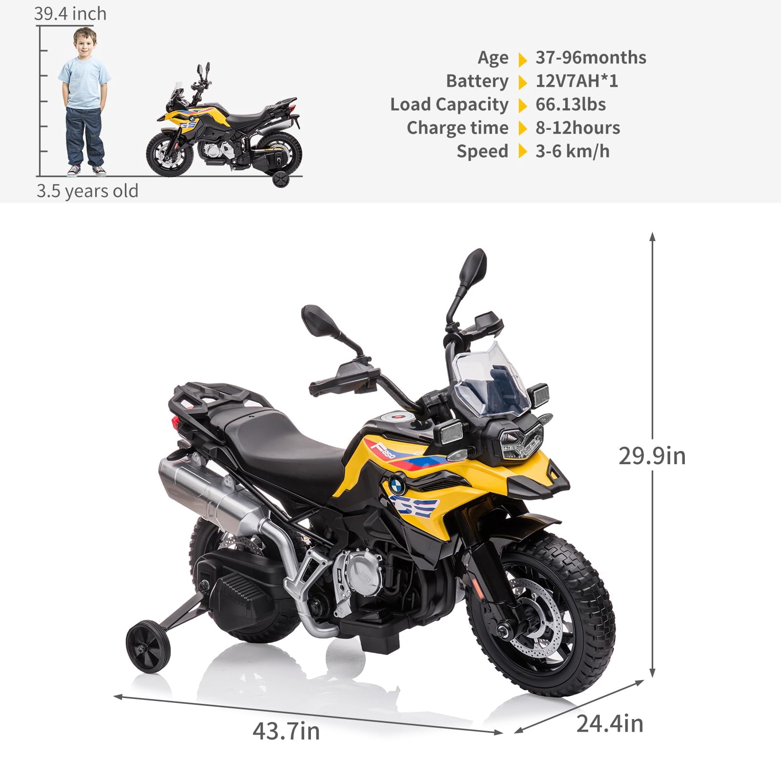 TROPOW Kids Cars Electric Ride On,Kids Motorcycle, 12V 7Ah Licensed BMW Ride On Motorcycle for Toddlers with 2 Speeds, LED Headlights,and Training Wheels, Ride On Toy,Christmas Gift for Kids