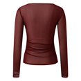 thumbnail image 4 of Lace Mesh Sheer Long Sleeve Tops for Women Crew Neck Cut Out Front Side Ruched Asymmetrical Hem Party Clubwear Fitted Tight T Shirts Blouses Red L, 4 of 5