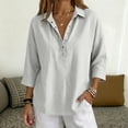 thumbnail image 2 of Cotton Linen Tops for Women - 2026 Summer Gauze Shirts Button Down V Neck Half Sleeve Blouses Dressy Casual Clothes, 2 of 10