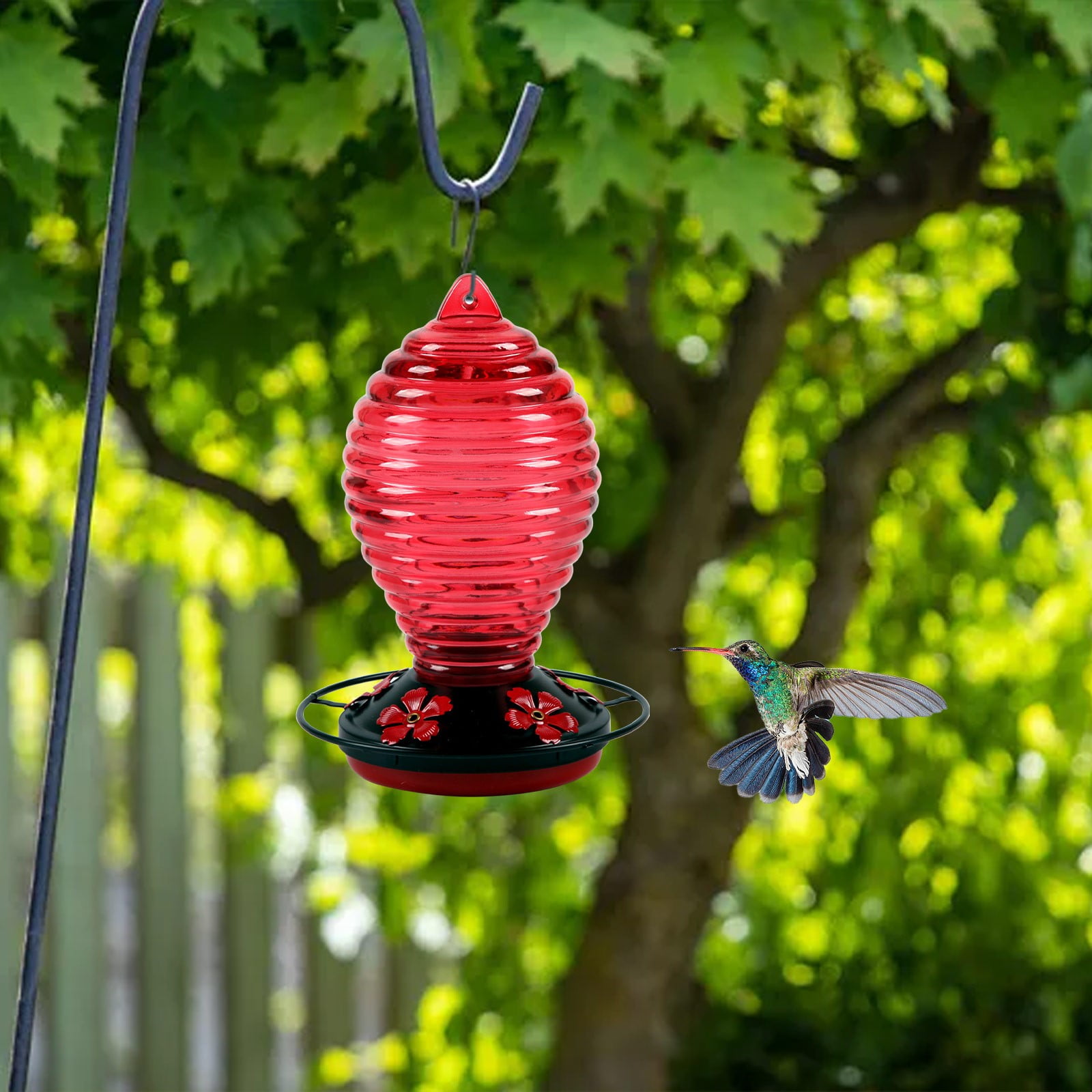 Harpi Hummingbird Feeder with 5 Perches, Hand Blown Glass Hummingbird Feeders for Outdoors Hanging Ant and Bee Proof, Large Capacity Bird Feeders for Outdoors Garden Yard Décor