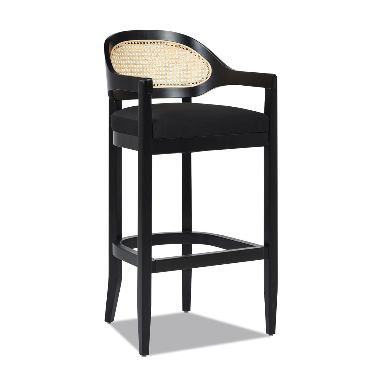 Rattan Counter Height Bar Stools Set of 2,Rattan Farmhouse Barstools with Wood Legs, Americana Mid Century Modern Bar Chairs for  Island Dining and Counter, Jet Black