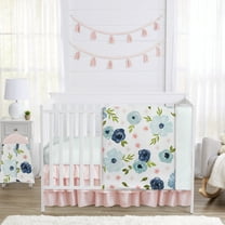 Sweet Jojo Designs Watercolor Floral Pink, Blue, Green and White 4 Piece Crib Bedding Set