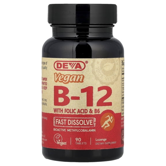 Deva Vegan B12 with Folic Acid & B6, Fast-Dissolve, 90 Tablets