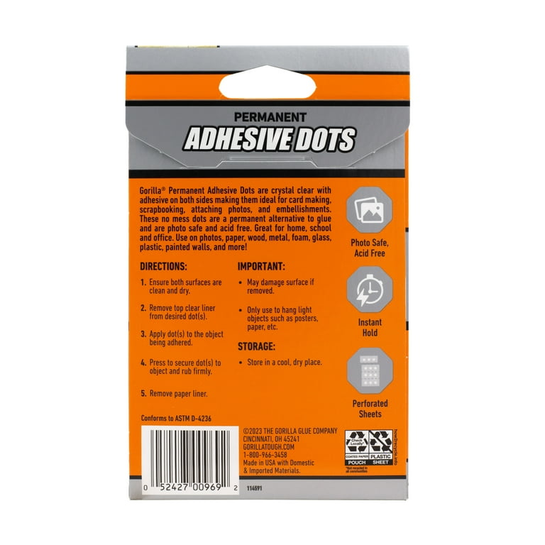Gorilla Permanent Adhesive Dots - 150 / Pack - Clear Gorilla Permanent Adhesive Dots - 150 / Pack - Clear