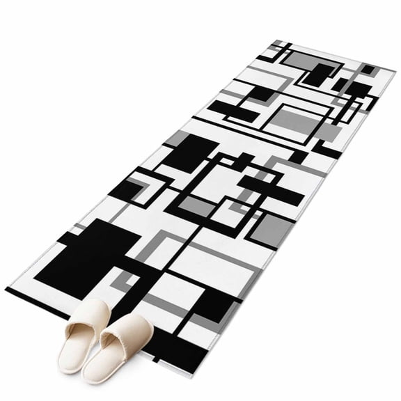 Black Grey Geometric Large Area Rugs for Bedroom Living Room, Soft Non Slip Carpet Bedside Rug, Modern Abstract Art White Rectangular Floor Cover Kitchen Accent Rug 2'x6' for Dining Room/Office