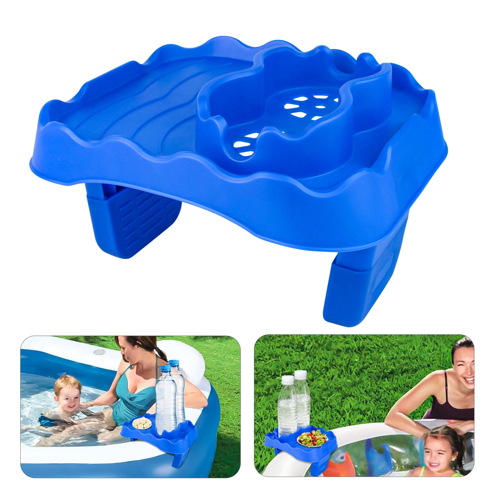 Suodoka Premium Hot Tub Table Tray with Drain Holes, Anti-Slip Adjustable Side Table Cup Holder for Swimming Pool, SPA, and Bathtub, Durable TPU, Blue