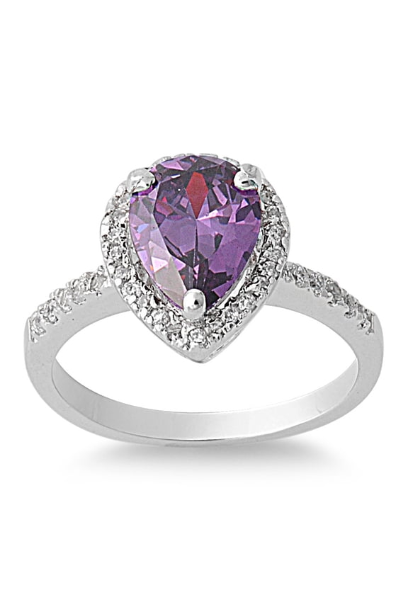 Embraced Tear Drop Simulated Amethyst Cubic Zirconia Ring Sterling Silver 925