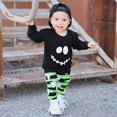 thumbnail image 3 of WILLBEST Boys' Halloween Striped Two Piece Set with Face Long Sleeve Top for Autumn Festivities, 3 of 8