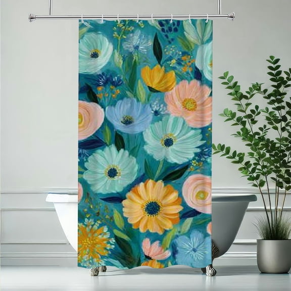 RKSupls Christmas Shower Curtain, Watercolor Flower Shower Curtain with Hooks for Christmas Home Bathroom Decor Washable Curtains, 36x72 in