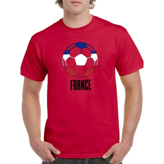 Cool Football Soccer Ball France Flag Men Red T-Shirt, Male Large