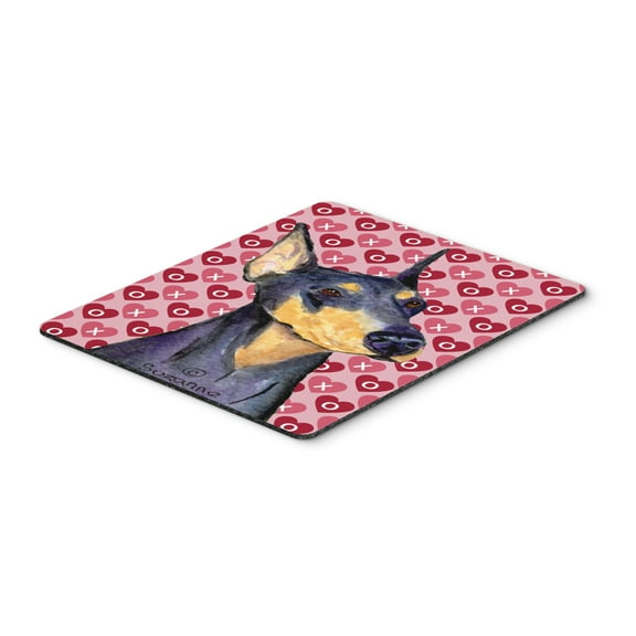 "Doberman Hearts Love and Valentines Day Portrait Mouse Pad Hot Pad or Trivet"