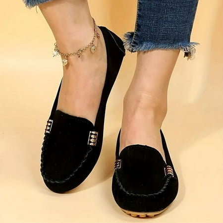 

All-Season Chic Women s Flannel Loafers – Comfortable Slip-On Lightweight & Versatile Plain Toe Casual Shoes