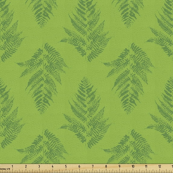 Fern Fabric by the Yard Upholstery, Botanic Composition in Monochrome Leaves of Hawaiian Jungles Summer Flora Motif, Decorative Fabric for DIY and Home Accents, 1 Yard, Green Apple Green by Ambesonne