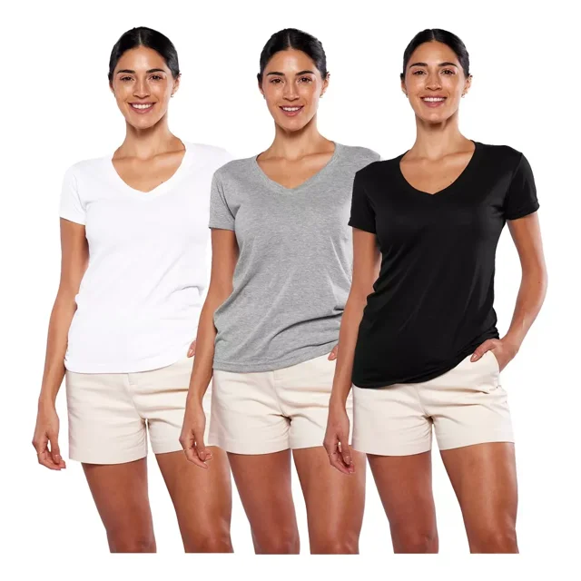 Paquete 3 Playera Mujer Dama Cuello V 100% Algodon Alfani