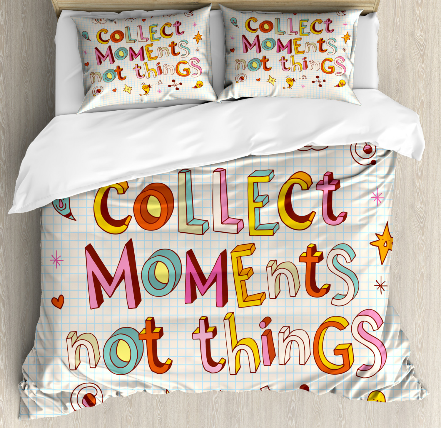 Saying Duvet Cover Set Queen Size, Colorful Illustration of Lettering ...