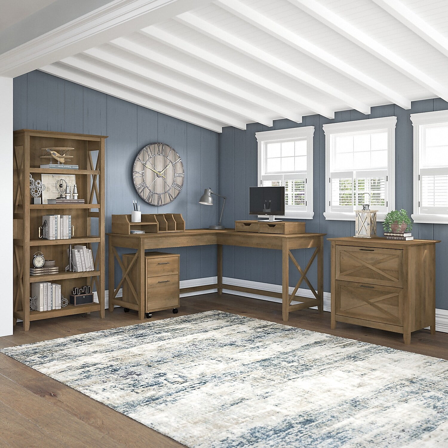Bush Furniture Key West Tall 5 Shelf Bookcase, Reclaimed Pine