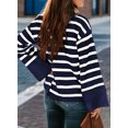 thumbnail image 3 of DOKOTOO Women's Pullover Sweaters Casual Relaxed Fitted Bell Long Sleeve Turtleneck Winter Sweater Trendy Split Cuffs Striped Ribbed Hem Cropped Jumpers Size Large US12-14, 3 of 9