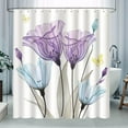thumbnail image 3 of Spring Tulip Floral Shower Curtain Modern Art Butterfly Theme Blue and Purple Tulips Flower Shower Curtains For Bathroom Decor Polyester Fabric Waterproof Shower Curtain Sets with 12 Hooks 72"x72", 3 of 6