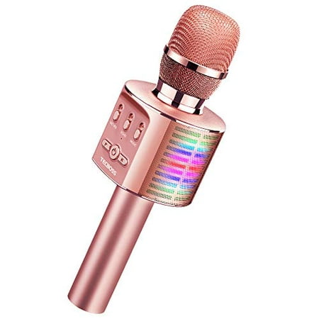 TECBOSS Toys for 6 Year Old Girls, Wireless Bluetooth Karaoke Microphone for Kids with Controllable LED Lights Home Party Speaker Music Recorder, Gift for 5-14 Year Old Girls Boys (Best Karaoke System India)