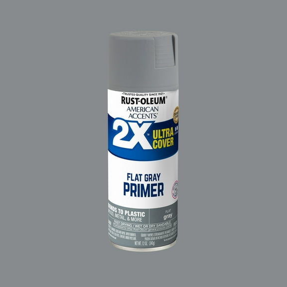 Gray Primer, Rust-Oleum American Accents 2X Ultra Cover Flat Spray Paint-327912, 12 oz