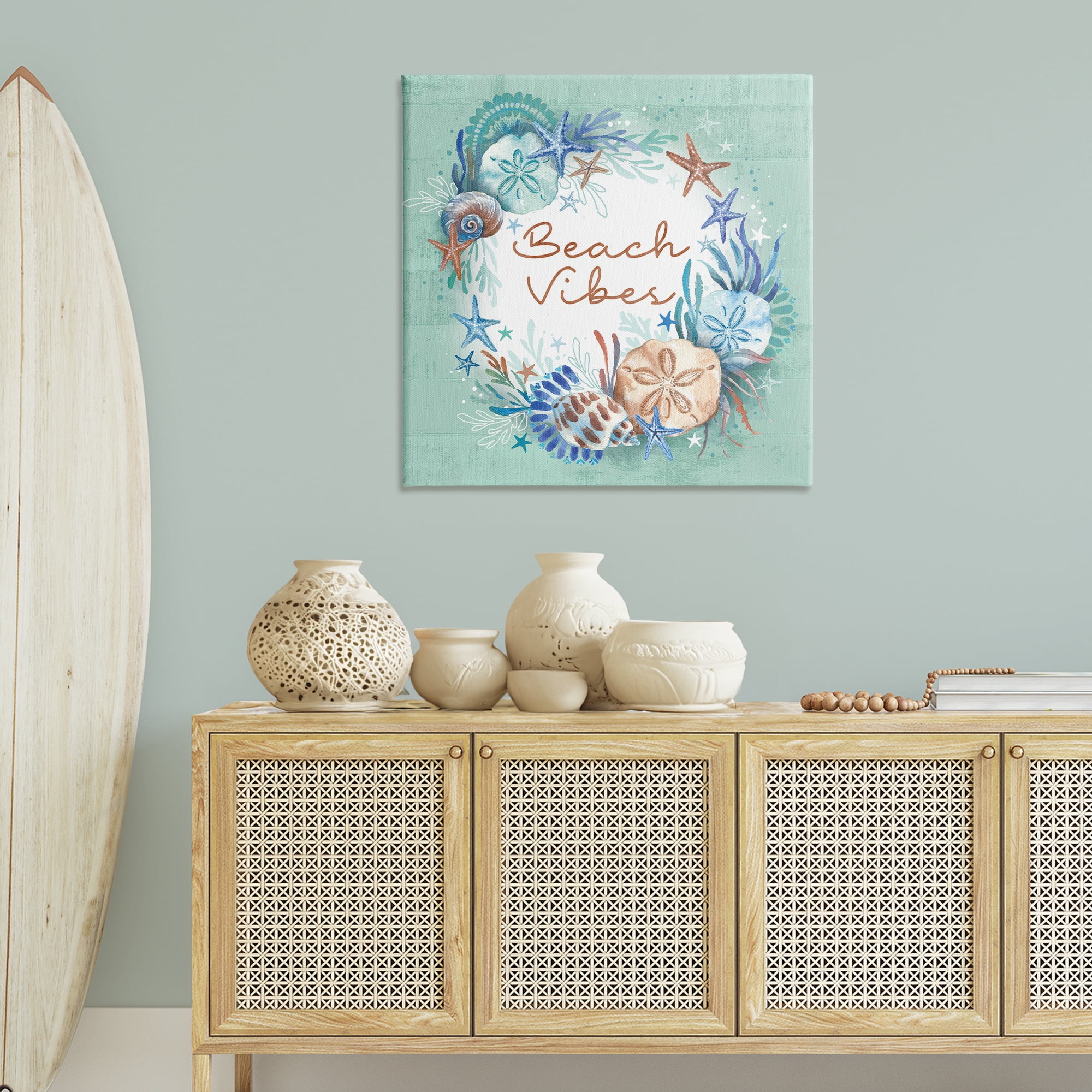 Stupell Industries Beach Vibes & Seashells Coastal Painting Gallery Wrapped Canvas Art Print Wall Art, 36 x 36