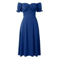 thumbnail image 4 of 2025 Vestido midi cruzado de satén con hombros descubiertos para mujer - Diseño fruncido para bodas/fiestas - Tejido elástico y ligero con opciones de tallas múltiples, 4 of 5