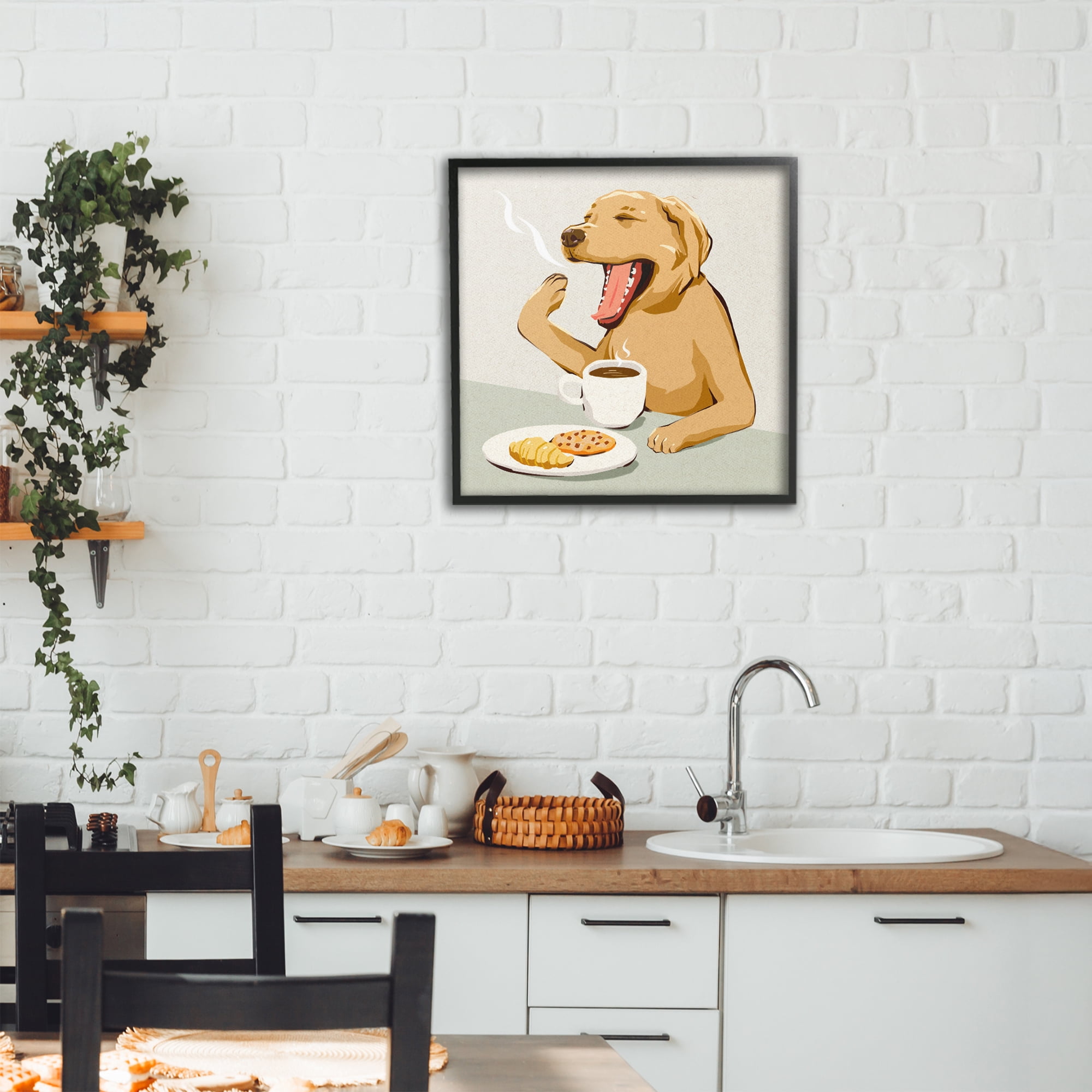 Stupell Industries Yawning Dog Morning Coffee Black Framed Giclee Art, design by Ziwei Li