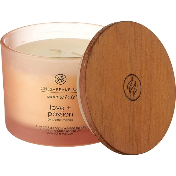 Chesapeake Bay Candles Mind & Body Collection - Love   Passion (Grapefruit Mango) Large 3-Wick Coffee Table Candle