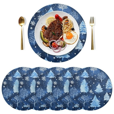 

Round Placemats Plate Mats 15 Inch Non-Slip Heat Resistant Washable PVC Set Table Decoration for Kitchen Dining Watercolor Winter Trees Pattern
